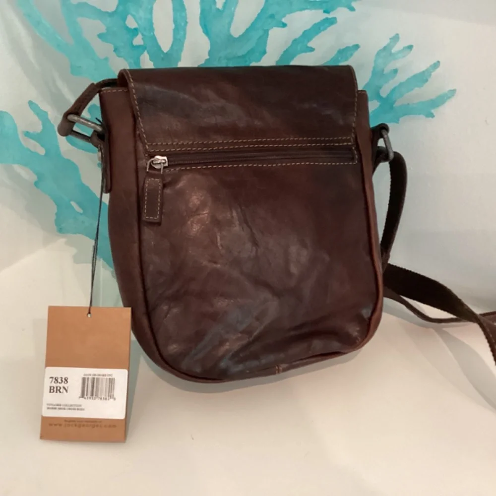 NWT JACK GEORGES BROWN GENUINE LEATHER CROSS SHOULDER MESSENGER BAG